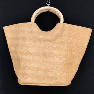 Khaki and Gold Muted Stripe Jute Beach Tote